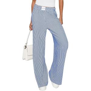 imagePRETTYGARDEN Womens Wide Leg Striped Pants 2025 Fall Casual High Waisted Baggy Palazzo Lounge Trousers Fashion BottomsBlue