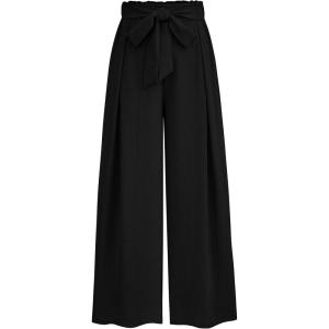 imagePRETTYGARDEN Womens Wide Leg Work Pants Business Casual High Waisted Loose Palazzo Trouser Summer ClothesBlack