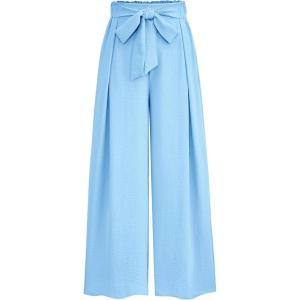 imagePRETTYGARDEN Womens Wide Leg Work Pants Business Casual High Waisted Loose Palazzo Trouser Summer ClothesLight Blue