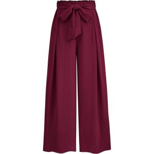 imagePRETTYGARDEN Womens Wide Leg Work Pants Business Casual High Waisted Loose Palazzo Trouser Summer ClothesWine Red