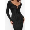 imagePRETTYGARDEN Cocktail Dresses for Women 2024 Fall Long Sleeve Tie Front Cut Out Bodycon Sexy Club Party Maxi DressBlack