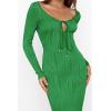 imagePRETTYGARDEN Cocktail Dresses for Women 2024 Fall Long Sleeve Tie Front Cut Out Bodycon Sexy Club Party Maxi DressGreen