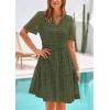 imagePRETTYGARDEN Eyelet Dresses for Women 2025 Summer Short Sleeve V Neck Hollow Out Ruffle A Line Boho Beach Vacation Mini DressArmy Green