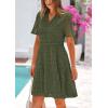 imagePRETTYGARDEN Eyelet Dresses for Women 2025 Summer Short Sleeve V Neck Hollow Out Ruffle A Line Boho Beach Vacation Mini DressArmy Green
