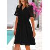 imagePRETTYGARDEN Eyelet Dresses for Women 2025 Summer Short Sleeve V Neck Hollow Out Ruffle A Line Boho Beach Vacation Mini DressBlack