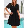 imagePRETTYGARDEN Eyelet Dresses for Women 2025 Summer Short Sleeve V Neck Hollow Out Ruffle A Line Boho Beach Vacation Mini DressBlack