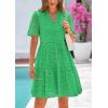 imagePRETTYGARDEN Eyelet Dresses for Women 2025 Summer Short Sleeve V Neck Hollow Out Ruffle A Line Boho Beach Vacation Mini DressGreen