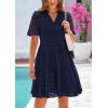 imagePRETTYGARDEN Eyelet Dresses for Women 2025 Summer Short Sleeve V Neck Hollow Out Ruffle A Line Boho Beach Vacation Mini DressNavy