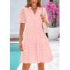imagePRETTYGARDEN Eyelet Dresses for Women 2025 Summer Short Sleeve V Neck Hollow Out Ruffle A Line Boho Beach Vacation Mini DressPink