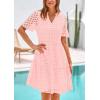 imagePRETTYGARDEN Eyelet Dresses for Women 2025 Summer Short Sleeve V Neck Hollow Out Ruffle A Line Boho Beach Vacation Mini DressPink