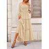 imagePRETTYGARDEN Fall Dresses for Women 2025 Long Sleeve Smocked Square Neck Swiss Dot Tiered Flowy Wedding Guest Maxi DressBeige
