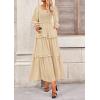 imagePRETTYGARDEN Fall Dresses for Women 2025 Long Sleeve Smocked Square Neck Swiss Dot Tiered Flowy Wedding Guest Maxi DressBeige