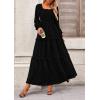 imagePRETTYGARDEN Fall Dresses for Women 2025 Long Sleeve Smocked Square Neck Swiss Dot Tiered Flowy Wedding Guest Maxi DressBlack
