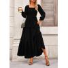 imagePRETTYGARDEN Fall Dresses for Women 2025 Long Sleeve Smocked Square Neck Swiss Dot Tiered Flowy Wedding Guest Maxi DressBlack
