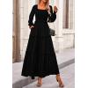 imagePRETTYGARDEN Fall Dresses for Women 2025 Long Sleeve Smocked Square Neck Swiss Dot Tiered Flowy Wedding Guest Maxi DressBlack