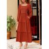 imagePRETTYGARDEN Fall Dresses for Women 2025 Long Sleeve Smocked Square Neck Swiss Dot Tiered Flowy Wedding Guest Maxi DressBrick Red
