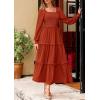 imagePRETTYGARDEN Fall Dresses for Women 2025 Long Sleeve Smocked Square Neck Swiss Dot Tiered Flowy Wedding Guest Maxi DressBrick Red