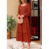 imagePRETTYGARDEN Fall Dresses for Women 2025 Long Sleeve Smocked Square Neck Swiss Dot Tiered Flowy Wedding Guest Maxi DressBrick Red