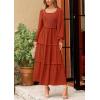 imagePRETTYGARDEN Fall Dresses for Women 2025 Long Sleeve Smocked Square Neck Swiss Dot Tiered Flowy Wedding Guest Maxi DressBrick Red