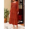 imagePRETTYGARDEN Fall Dresses for Women 2025 Long Sleeve Smocked Square Neck Swiss Dot Tiered Flowy Wedding Guest Maxi DressBrick Red