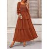imagePRETTYGARDEN Fall Dresses for Women 2025 Long Sleeve Smocked Square Neck Swiss Dot Tiered Flowy Wedding Guest Maxi DressBrown
