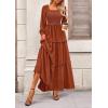 imagePRETTYGARDEN Fall Dresses for Women 2025 Long Sleeve Smocked Square Neck Swiss Dot Tiered Flowy Wedding Guest Maxi DressBrown
