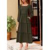 imagePRETTYGARDEN Fall Dresses for Women 2025 Long Sleeve Smocked Square Neck Swiss Dot Tiered Flowy Wedding Guest Maxi DressDark Army Green