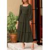 imagePRETTYGARDEN Fall Dresses for Women 2025 Long Sleeve Smocked Square Neck Swiss Dot Tiered Flowy Wedding Guest Maxi DressDark Army Green