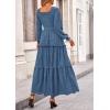 imagePRETTYGARDEN Fall Dresses for Women 2025 Long Sleeve Smocked Square Neck Swiss Dot Tiered Flowy Wedding Guest Maxi DressDark Blue