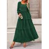 imagePRETTYGARDEN Fall Dresses for Women 2025 Long Sleeve Smocked Square Neck Swiss Dot Tiered Flowy Wedding Guest Maxi DressDark Green