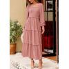 imagePRETTYGARDEN Fall Dresses for Women 2025 Long Sleeve Smocked Square Neck Swiss Dot Tiered Flowy Wedding Guest Maxi DressDusty Pink