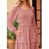 imagePRETTYGARDEN Fall Dresses for Women 2025 Long Sleeve Smocked Square Neck Swiss Dot Tiered Flowy Wedding Guest Maxi DressDusty Pink