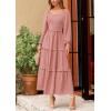 imagePRETTYGARDEN Fall Dresses for Women 2025 Long Sleeve Smocked Square Neck Swiss Dot Tiered Flowy Wedding Guest Maxi DressDusty Pink