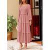 imagePRETTYGARDEN Fall Dresses for Women 2025 Long Sleeve Smocked Square Neck Swiss Dot Tiered Flowy Wedding Guest Maxi DressDusty Pink