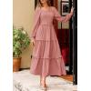imagePRETTYGARDEN Fall Dresses for Women 2025 Long Sleeve Smocked Square Neck Swiss Dot Tiered Flowy Wedding Guest Maxi DressDusty Pink