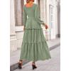 imagePRETTYGARDEN Fall Dresses for Women 2025 Long Sleeve Smocked Square Neck Swiss Dot Tiered Flowy Wedding Guest Maxi DressGrey Green