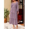 imagePRETTYGARDEN Fall Dresses for Women 2025 Long Sleeve Smocked Square Neck Swiss Dot Tiered Flowy Wedding Guest Maxi DressGrey Purple