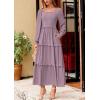 imagePRETTYGARDEN Fall Dresses for Women 2025 Long Sleeve Smocked Square Neck Swiss Dot Tiered Flowy Wedding Guest Maxi DressGrey Purple