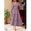 imagePRETTYGARDEN Fall Dresses for Women 2025 Long Sleeve Smocked Square Neck Swiss Dot Tiered Flowy Wedding Guest Maxi DressGrey Purple
