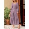 imagePRETTYGARDEN Fall Dresses for Women 2025 Long Sleeve Smocked Square Neck Swiss Dot Tiered Flowy Wedding Guest Maxi DressGrey Purple