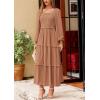 imagePRETTYGARDEN Fall Dresses for Women 2025 Long Sleeve Smocked Square Neck Swiss Dot Tiered Flowy Wedding Guest Maxi DressKhaki