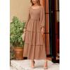imagePRETTYGARDEN Fall Dresses for Women 2025 Long Sleeve Smocked Square Neck Swiss Dot Tiered Flowy Wedding Guest Maxi DressKhaki