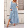 imagePRETTYGARDEN Fall Dresses for Women 2025 Long Sleeve Smocked Square Neck Swiss Dot Tiered Flowy Wedding Guest Maxi DressLight Blue