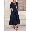 imagePRETTYGARDEN Fall Dresses for Women 2025 Long Sleeve Smocked Square Neck Swiss Dot Tiered Flowy Wedding Guest Maxi DressNavy