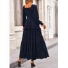 imagePRETTYGARDEN Fall Dresses for Women 2025 Long Sleeve Smocked Square Neck Swiss Dot Tiered Flowy Wedding Guest Maxi DressNavy