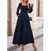 imagePRETTYGARDEN Fall Dresses for Women 2025 Long Sleeve Smocked Square Neck Swiss Dot Tiered Flowy Wedding Guest Maxi DressNavy