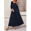 imagePRETTYGARDEN Fall Dresses for Women 2025 Long Sleeve Smocked Square Neck Swiss Dot Tiered Flowy Wedding Guest Maxi DressNavy
