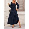 imagePRETTYGARDEN Fall Dresses for Women 2025 Long Sleeve Smocked Square Neck Swiss Dot Tiered Flowy Wedding Guest Maxi DressNavy