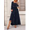 imagePRETTYGARDEN Fall Dresses for Women 2025 Long Sleeve Smocked Square Neck Swiss Dot Tiered Flowy Wedding Guest Maxi DressNavy