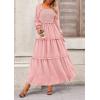 imagePRETTYGARDEN Fall Dresses for Women 2025 Long Sleeve Smocked Square Neck Swiss Dot Tiered Flowy Wedding Guest Maxi DressPink